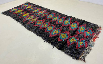 Tapis de couloir marocain coloré 3x9, tapis de couloir berbère à losanges.