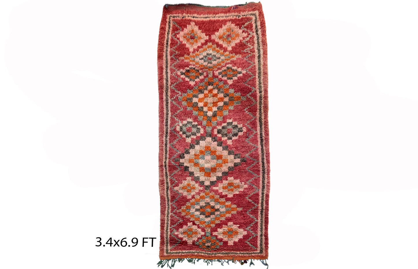 Long tapis marocain 3x7, tapis berbère vintage.