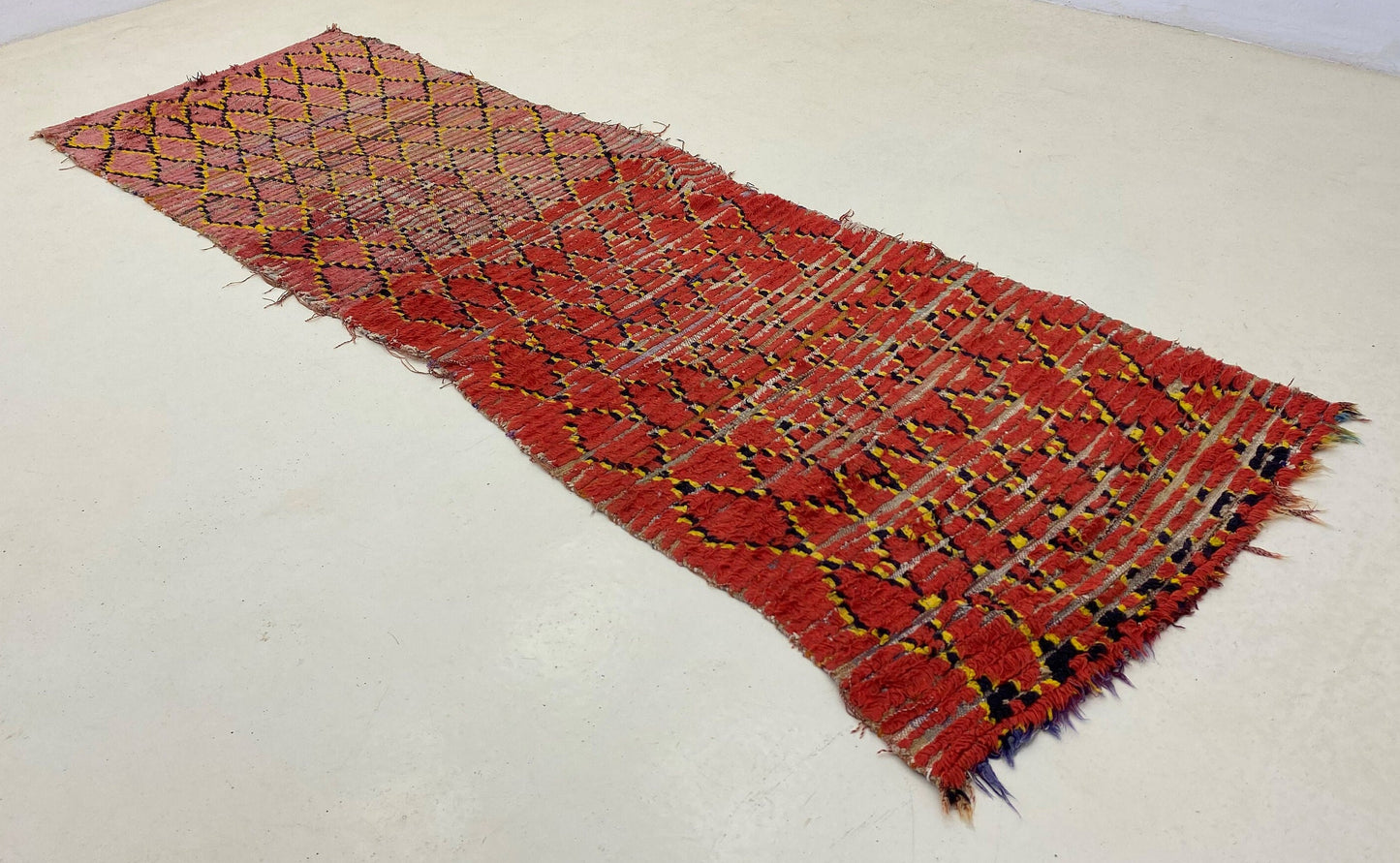 3x8 Moroccan grid red runner rugs, Vintage Moroccan rug runner.