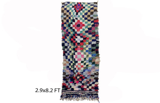 Colorful berber runner rug 3x8, Moroccan vintage rug runner.