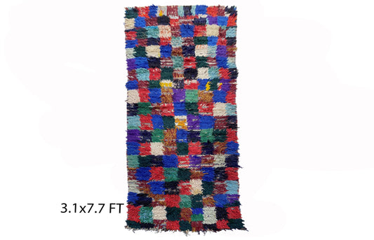 Tapis de couloir à carreaux colorés 3x8, tapis de couloir berbère marocain.