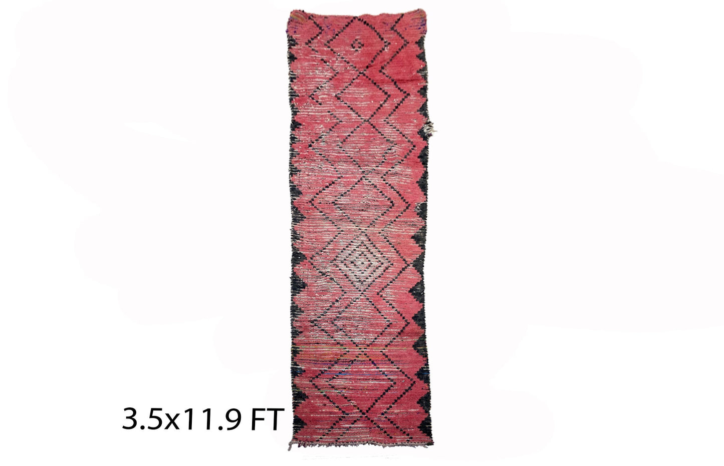 Tapis de couloir étroit vintage rouge 4x12, tapis de couloir berbère marocain.