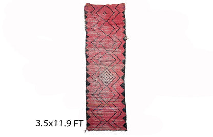 Tapis de couloir étroit vintage rouge 4x12, tapis de couloir berbère marocain.