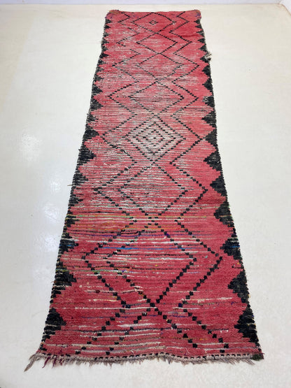 Tapis de couloir étroit vintage rouge 4x12, tapis de couloir berbère marocain.