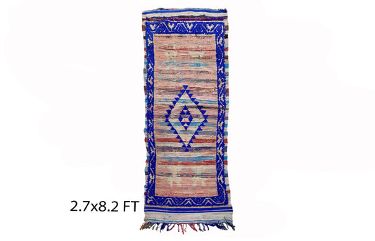 Tapis de couloir vintage coloré 3x8, long tapis marocain.