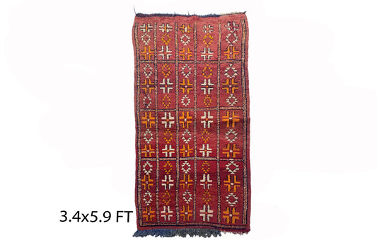 Petit tapis marocain rouge 3x6, tapis berbères vintage.