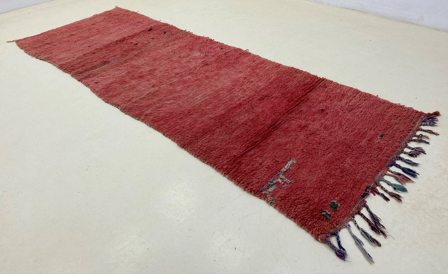 Vintage solid red runner rug 3x9, long Moroccan rug runner.