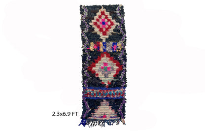 Tapis de couloir usé en diamant 7x2, tapis de couloir marocain coloré.