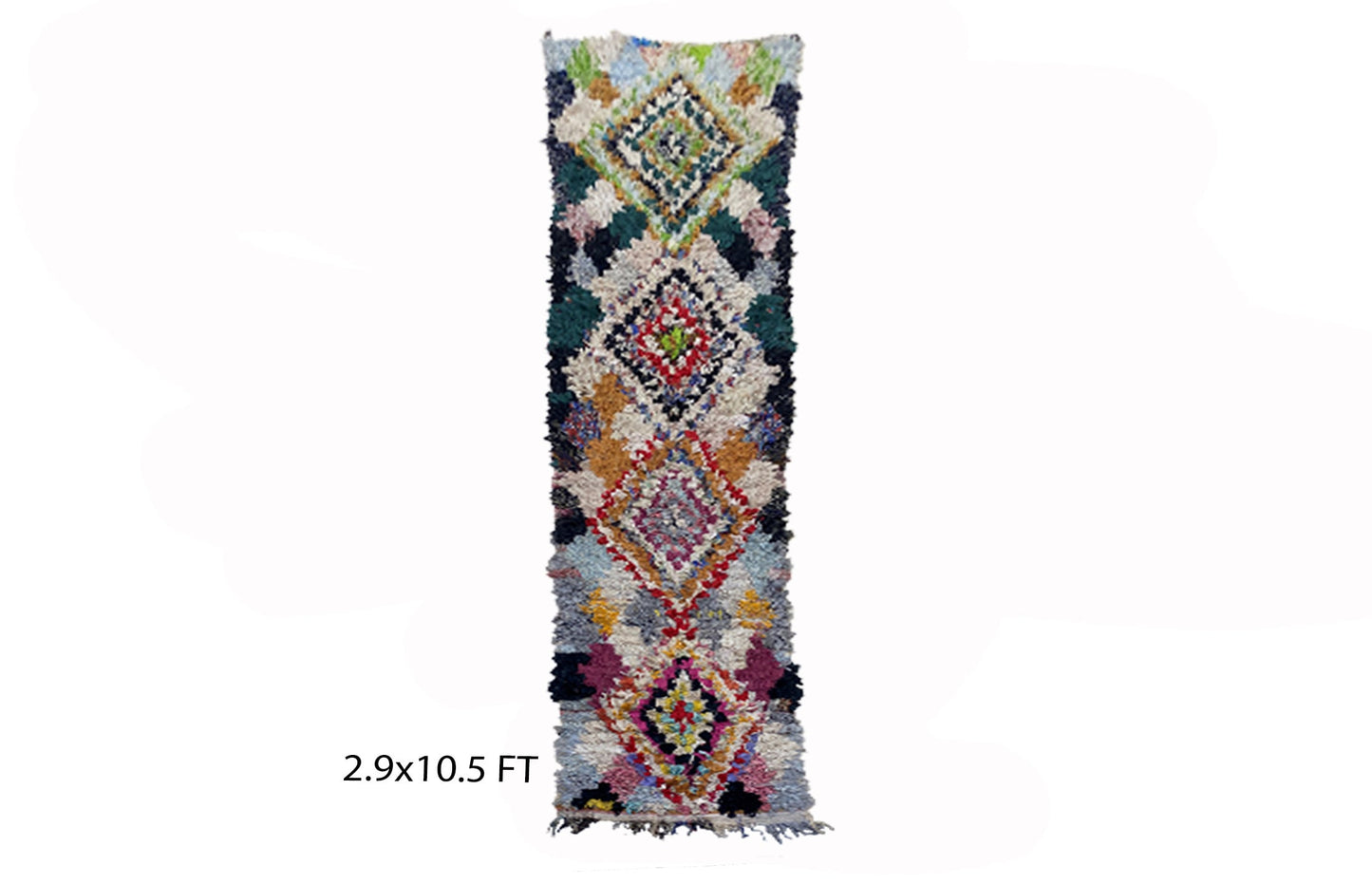 Tapis de couloir marocain Diamond 3x10,5, tapis de couloir berbère vintage.