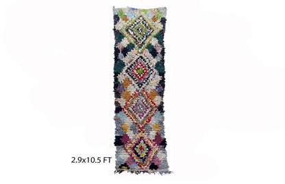 Tapis de couloir marocain Diamond 3x10,5, tapis de couloir berbère vintage.