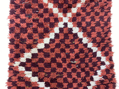 Tapis à carreaux marocain 3x9, tapis berbère vintage.