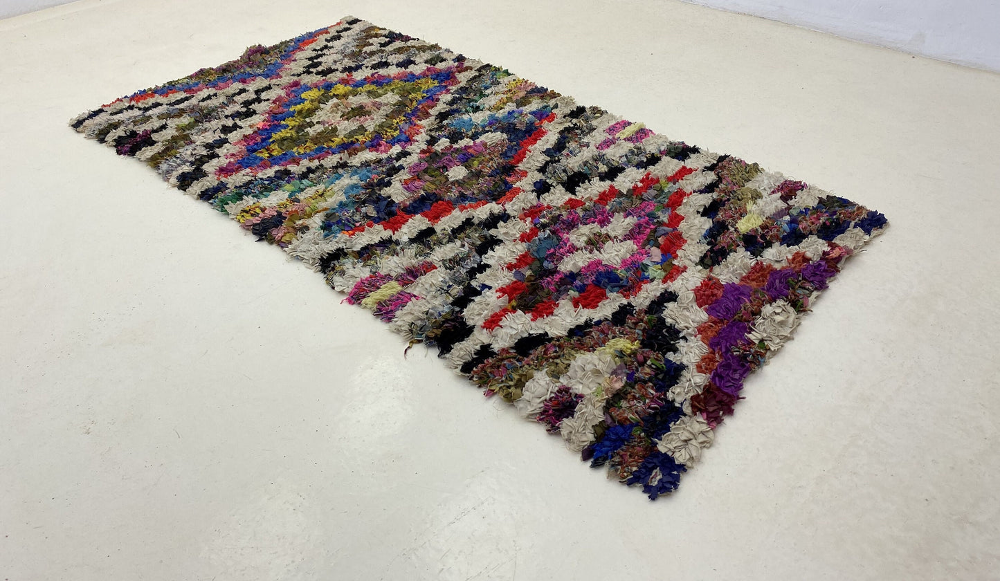 Colorful Boucherouite Moroccan runner rug 3x7 ft.