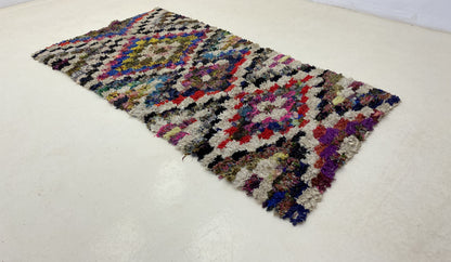 Colorful Boucherouite Moroccan runner rug 3x7 ft.