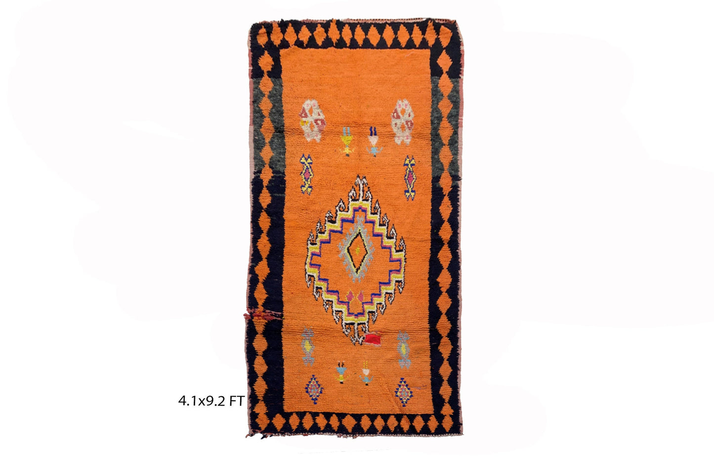 Moroccan vintage woven runner rug, orange rug runner 4x9.