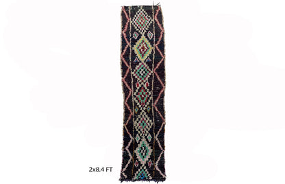 Tapis marocain étroit 2x8, tapis de couloir vintage tissé.