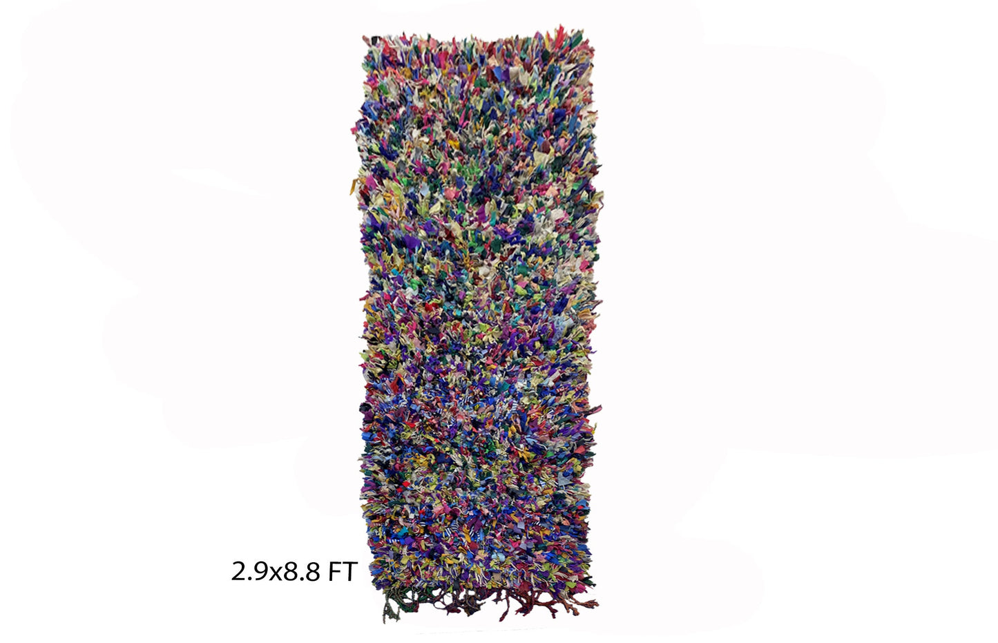 Tapis Boucherouite abstrait 3x9, tapis de couloir marocain coloré.