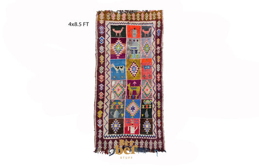 Tapis de couloir marocain coloré vintage 4x9 pi.