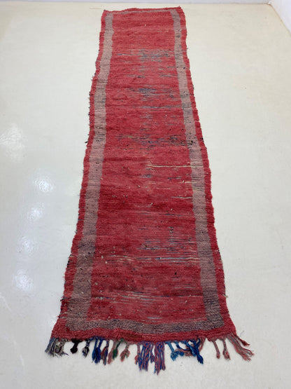 Tapis de couloir vintage extra étroit 3x11,5, tapis de couloir rouge marocain.