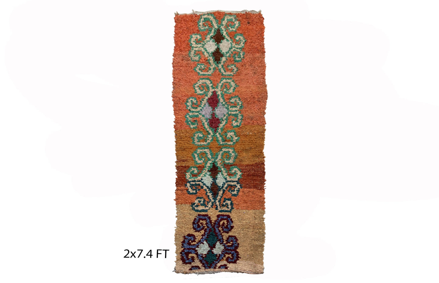 Tapis de couloir vintage Boucherouite 2x7, tapis de couloir berbère marocain.