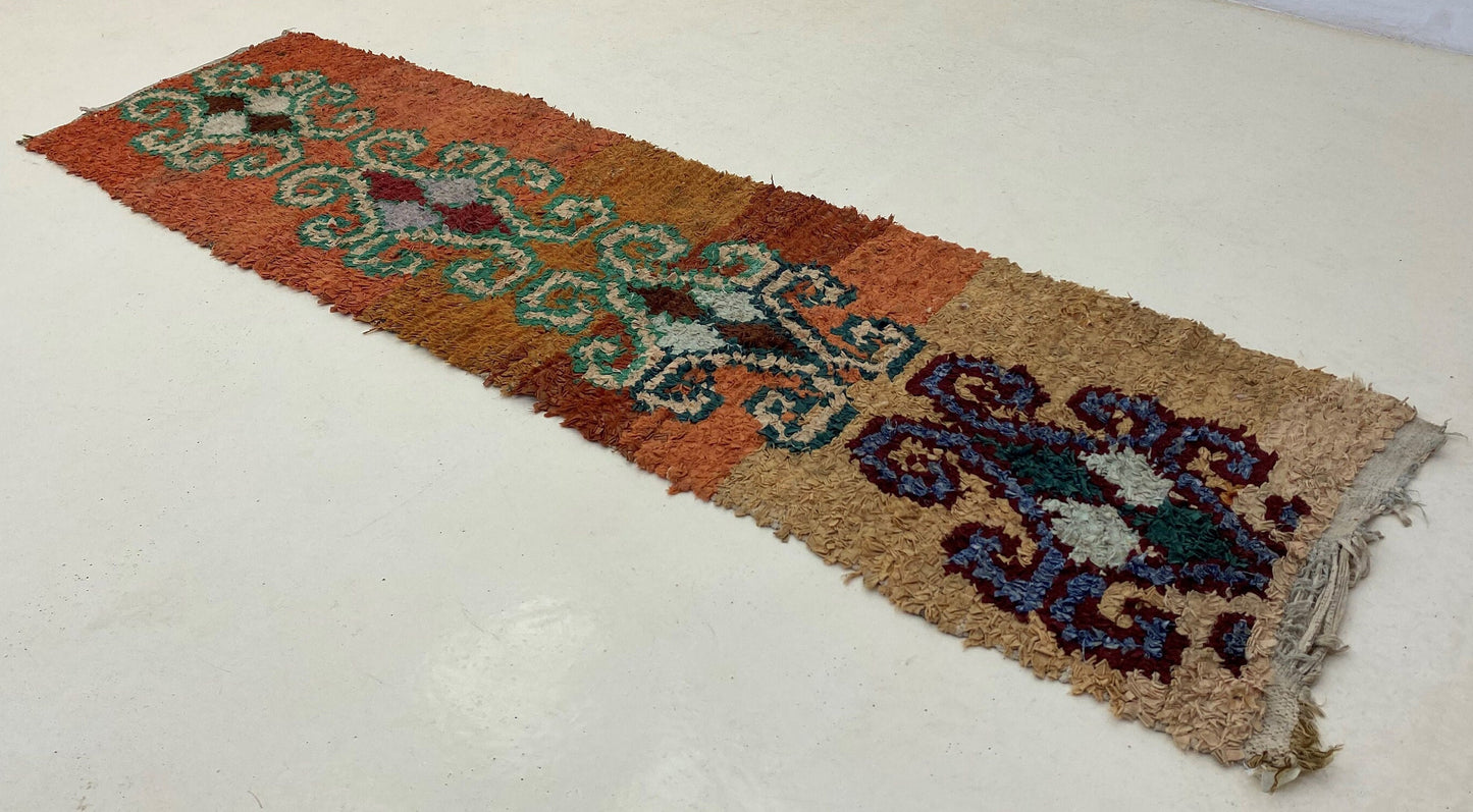 Tapis de couloir vintage Boucherouite 2x7, tapis de couloir berbère marocain.