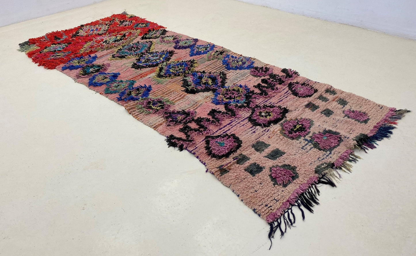 Tapis Boucherouite coloré 3x8, long tapis marocain.