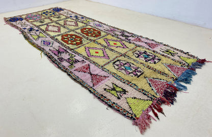 4x9 Moroccan boucherouite runner rug, hallway abstract rug runner.