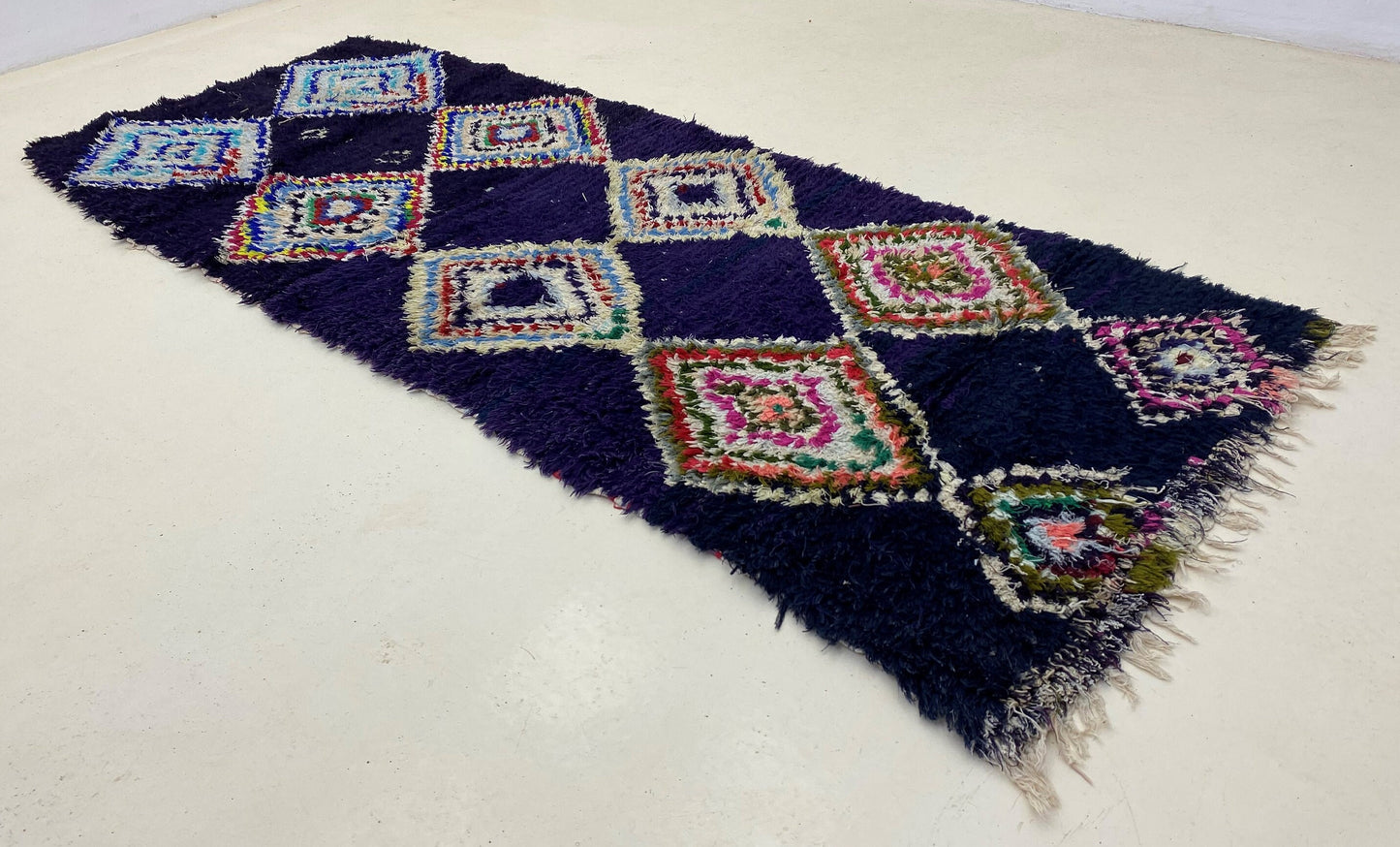 Tapis de couloir à losanges colorés 3x8, tapis de couloir marocain étroit.