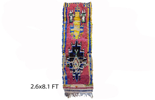 Tapis de couloir berbère marocain coloré et unique vintage 3x8.