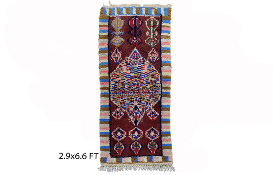 Tapis long et coloré 3x7, tapis marocain vintage.