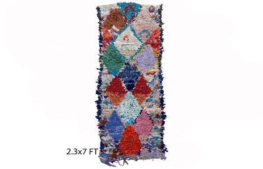 2x7 Diamond colorful runner rug, Moroccan Berber rug runner.