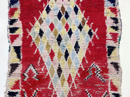 Tapis de couloir marocain unique 4x8, tapis de couloir berbère vintage.