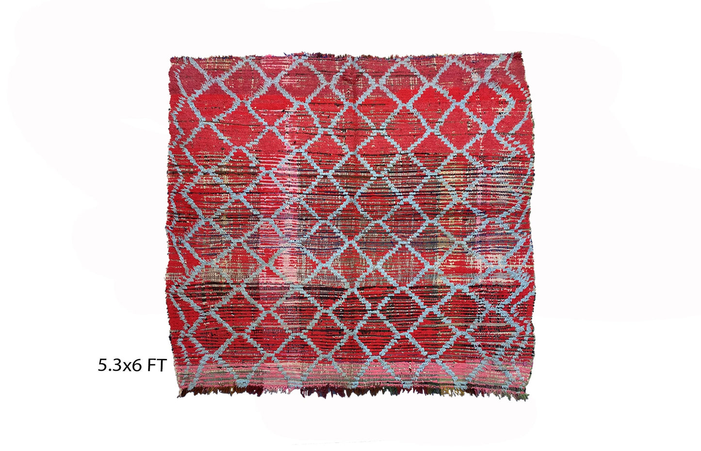 Tapis marocain rouge à grille 5x6, tapis berbères rouges vintage.