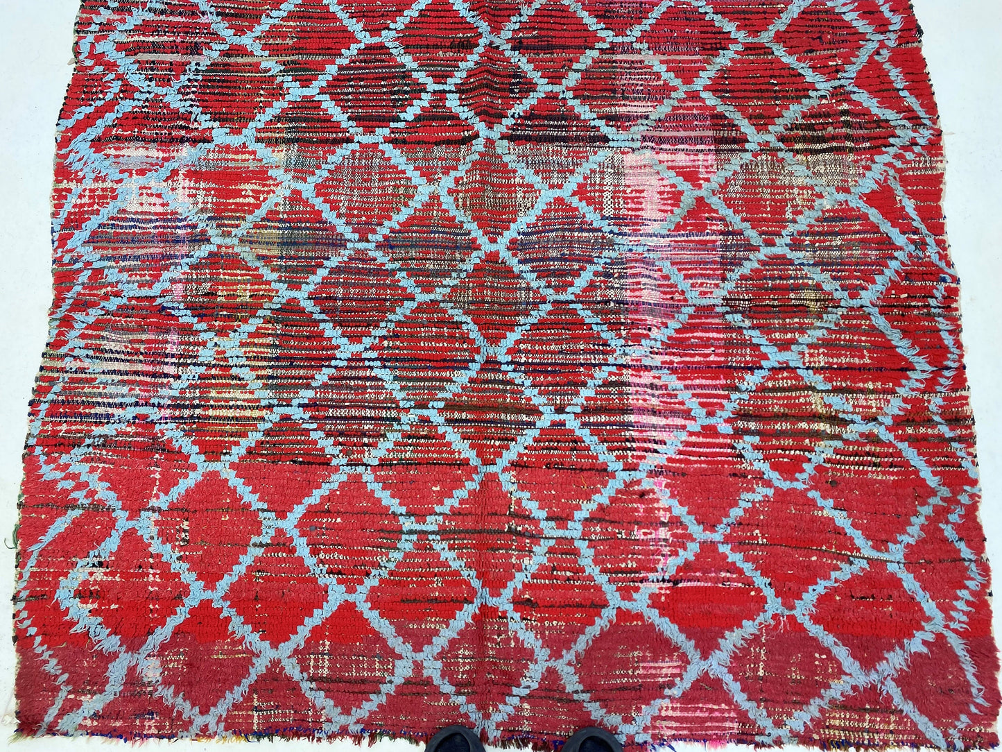 Tapis marocain rouge à grille 5x6, tapis berbères rouges vintage.