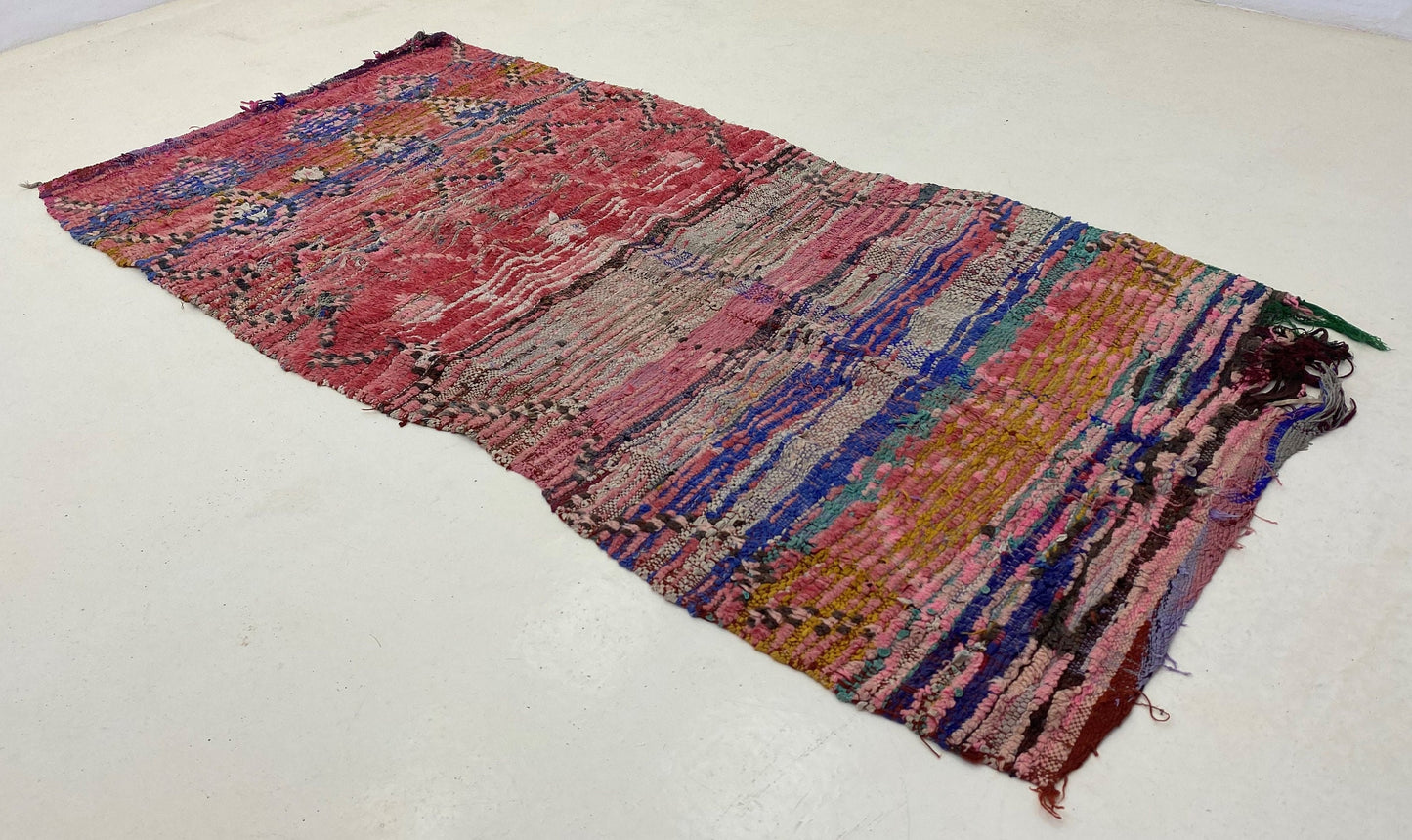 Long vintage worn runner rug 3x8, Moroccan Berber rug runner.