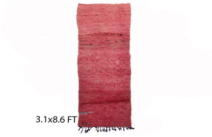 Vintage solid red runner rug 3x9, long Moroccan rug runner.