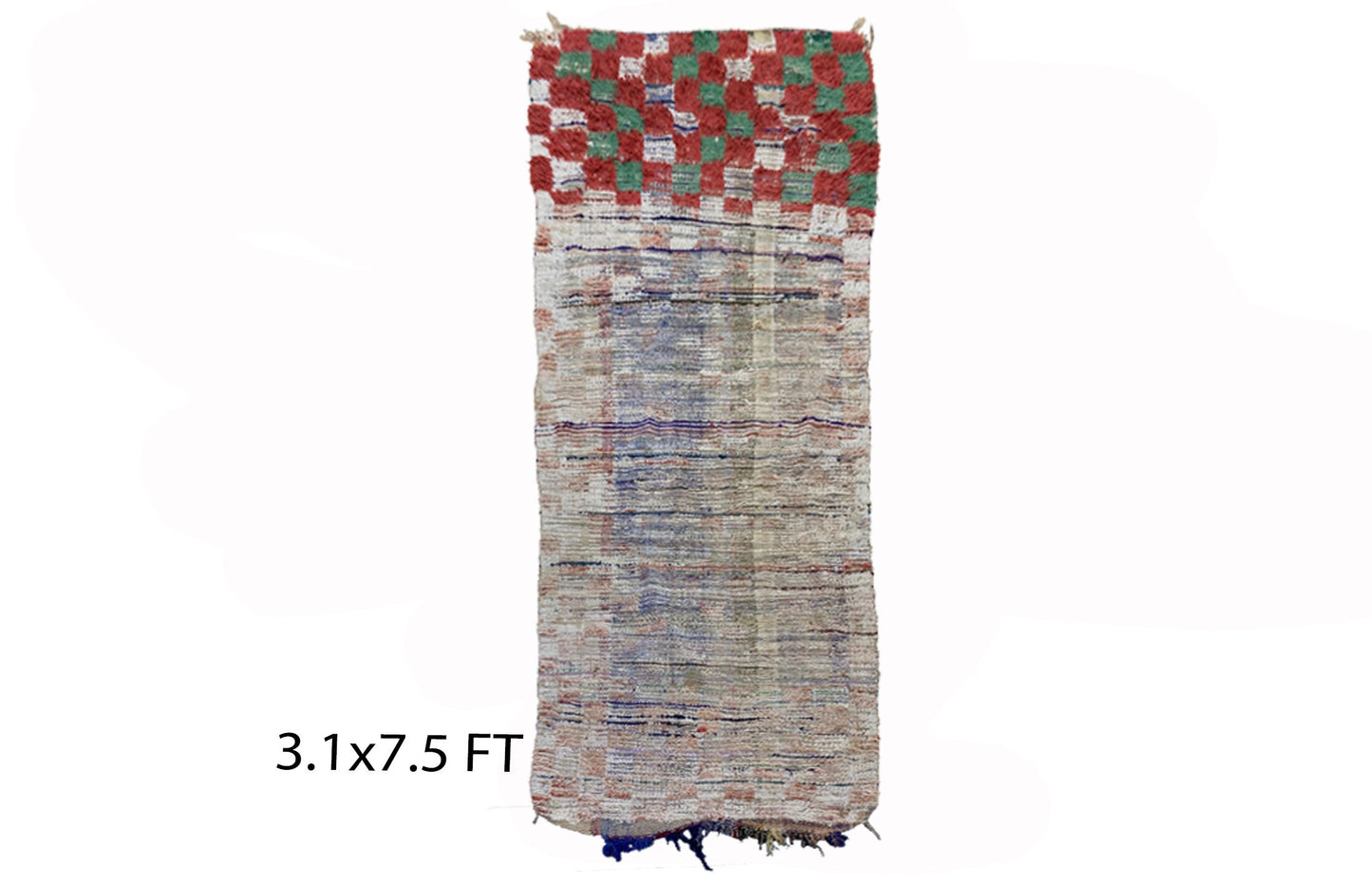 Checkered vintage runner rug 3x8, Moroccan Berber rug runner.