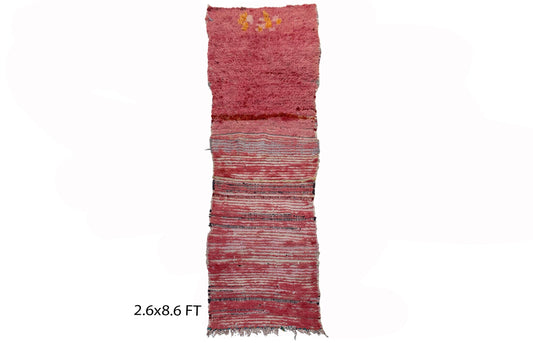 Tapis de couloir rouge délavé uni 3x9, tapis de couloir vintage marocain.