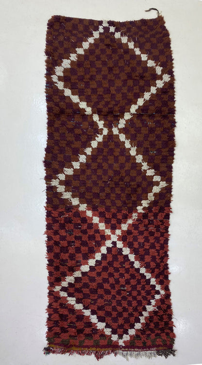 Tapis à carreaux marocain 3x9, tapis berbère vintage.