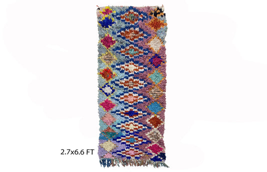 Tapis marocain vintage 3x7, tapis berbère coloré en losanges.