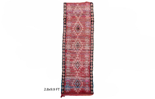 Tapis de couloir tissé délavé, tapis de couloir vintage marocain 3x10.