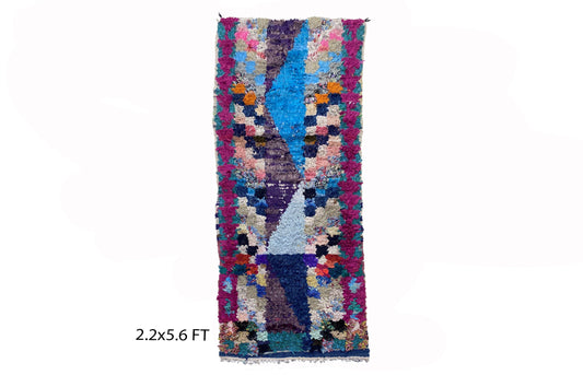 Tapis de couloir marocain vintage 2x6, petit tapis de couloir abstrait.