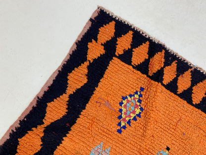 Moroccan vintage woven runner rug, orange rug runner 4x9.