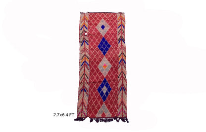 Moroccan wool runner rug 3x6, worn vintage runner rug.