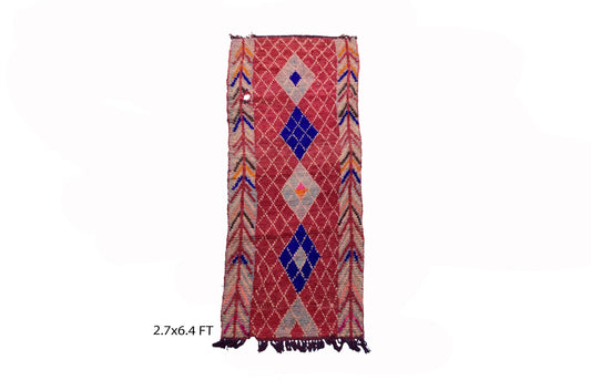 Tapis de couloir marocain en laine 3x6, tapis de couloir vintage usé.