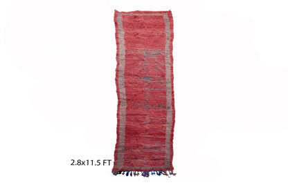 Tapis de couloir vintage extra étroit 3x11,5, tapis de couloir rouge marocain.