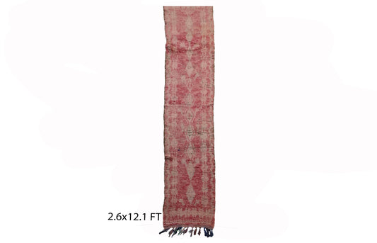 Tapis de couloir marocain étroit rouge 3x12, long tapis de couloir vintage.