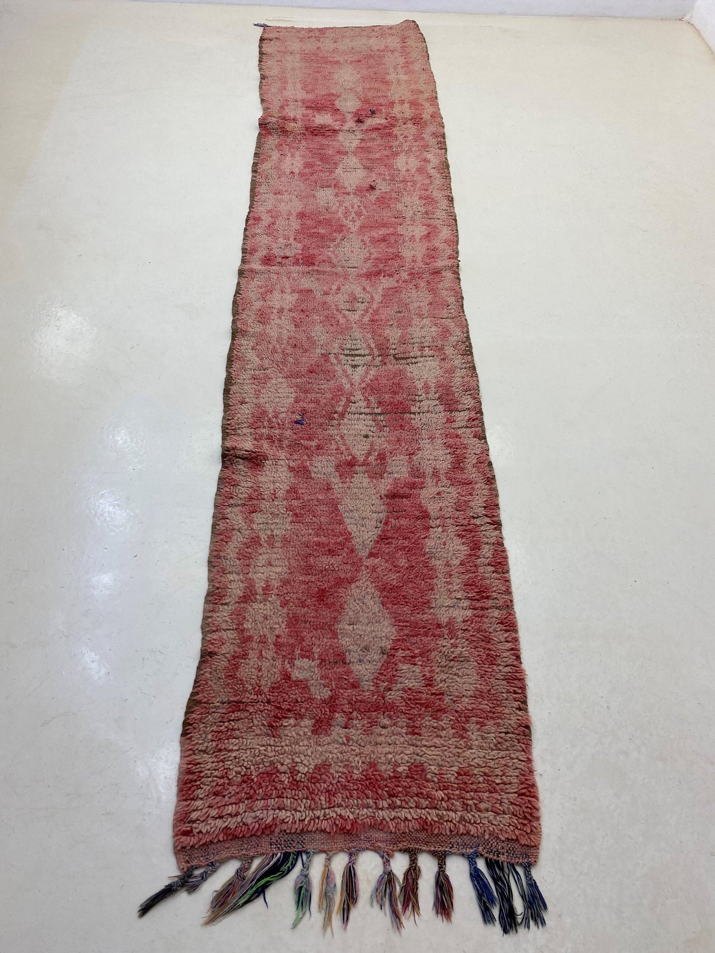 Narrow Moroccan red runner rug 3x12, long vintage rug runner.