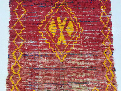 Moroccan red area rug 4x7, vintage Berber worn rug.