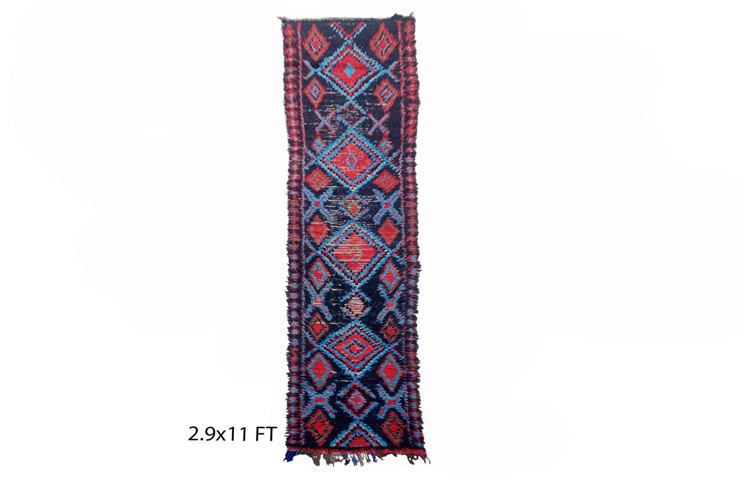 Tapis long à losanges 3x11, tapis de couloir vintage marocain.