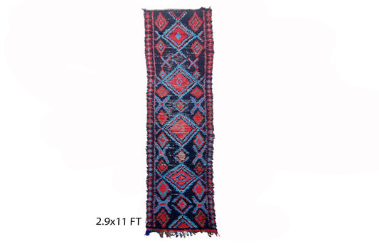 Tapis long à losanges 3x11, tapis de couloir vintage marocain.